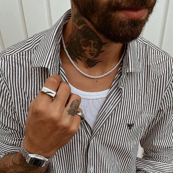 Jäljitelmähelmikaulakoru miesten yksinkertainen käsintehty helmikaulakoru 4 mm kaulakoru Uusi trendi 16in