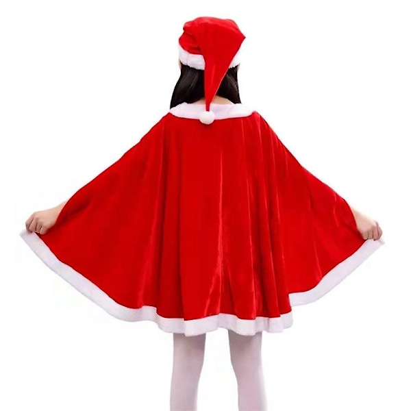 Jul Barn Flickor Sammet Cape Klänning Tomteluva Shorts Juldräkt Set Halloween Fest Karneval Maskeradklädsel 140cm