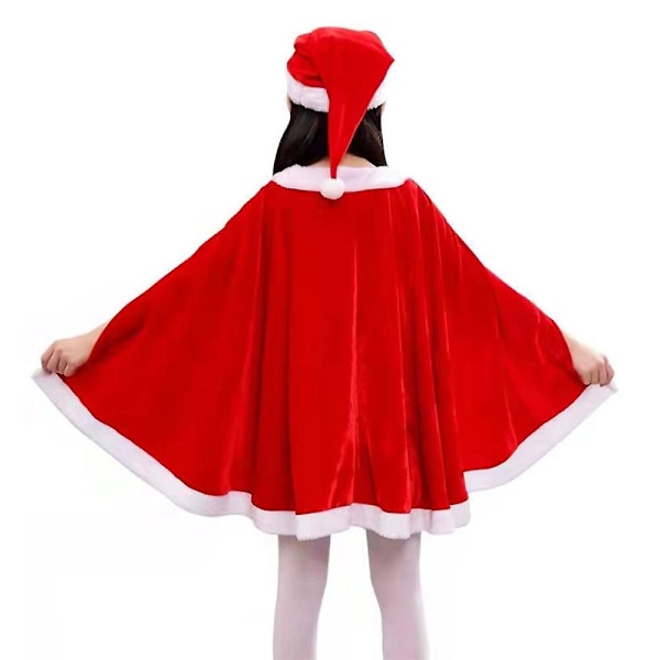 Julebarn Jenter Fløyel Kappe Kjole Nisse Lue Shorts Julekostyme Sett Halloween Fest Karneval Fancy Dress Up Outfit 140cm