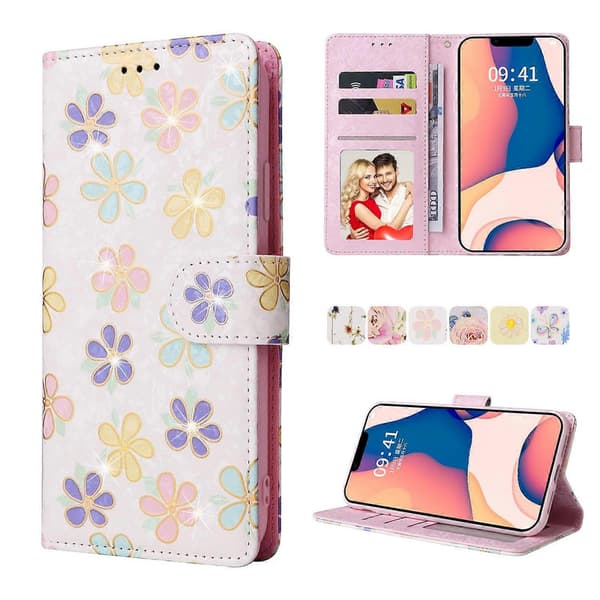 Bronzing Maleri RFID Læderetui til iPhone 14 Plus Bloosoming Flower