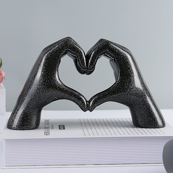 Hand Gesture Statue - Heart Shape Finger Gesture Sculpture Decor, Artistic Desktop Decoration,resin Abstrakt Hand Love Gesture Statue figurer til W Black