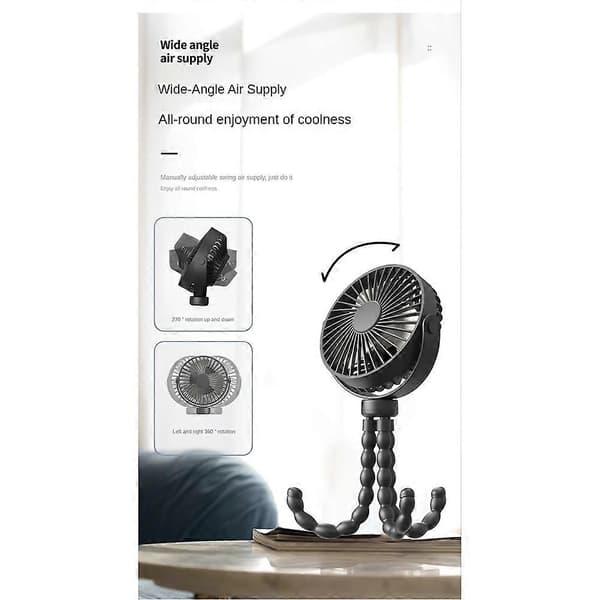 Bærbar klapvognsventilator Håndholdt USB elektrisk ventilator Lille foldbar genopladelig ventilator Mini lydløs bordventilator Gray