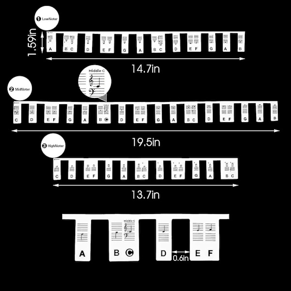 61 Keys Silikone Piano Keyboard Sticker, Aftagelige Piano Stickers til Keyboards Black 88