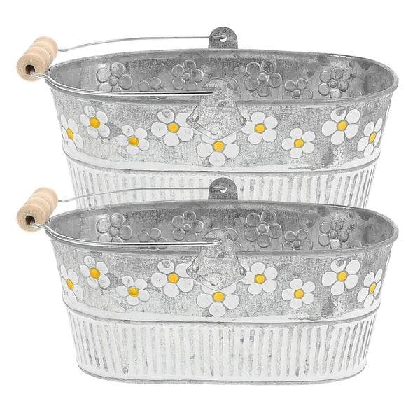 2 st Delikat Daisy Design Järnhink Hus Blomsterbehållare Retro Blomvas