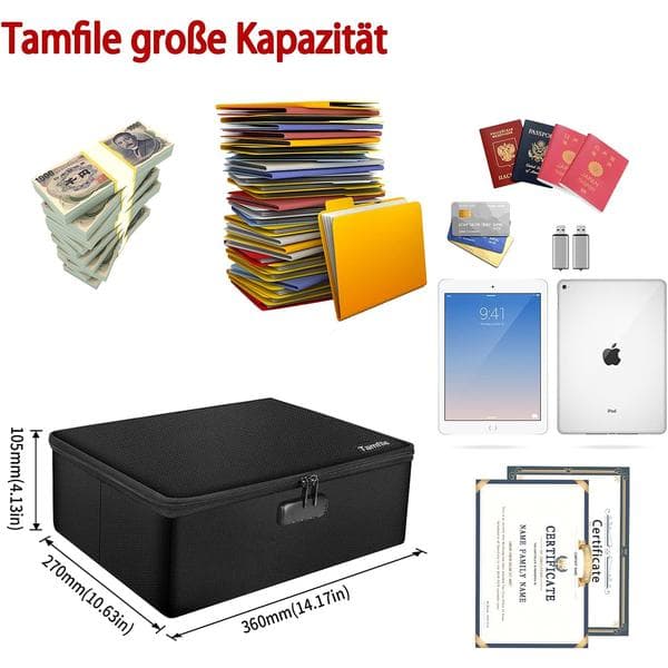Travel Document Storage, Fireproof Document Bag, Heat Insulated, Multi-layer Storage, Portable Document Safe, Water-resistant Safe, Combination Lock