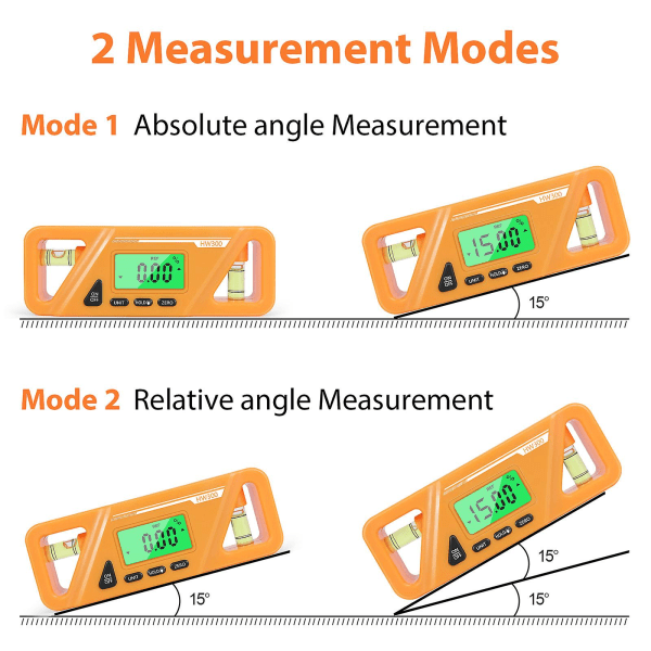 Magneettinen digitaalinen kulmamittari Absoluuttinen ja suhteellinen mittauskulman ja kaltevuuden muunnos Inlinometri Monipuolinen klinometrin LCD-näyttö taustavalolla Orange