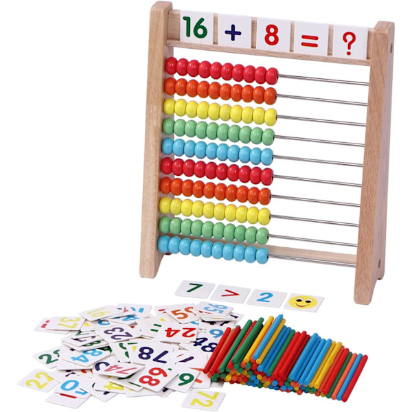 Træ Abacus til Børn Matematik med 100 Tællesticks og Nummer Legetøjskort 1-100, Læringsmæssige Matematikspil Førskole Læring Legetøj, Matematik Manipulativer