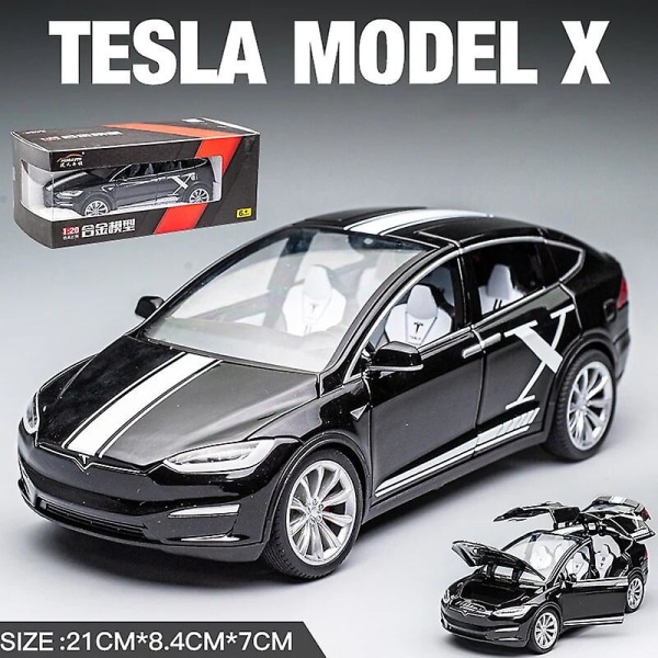 1/24 Tesla Model X Gullwing Alloy Modell Bil Diecast Scale Metal Collection Fordon Leksak Modell Ljud & Lätt Pojkar Leksak Bil Present Black with box CHINA
