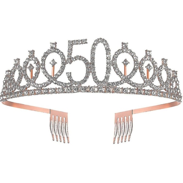 50-års skärp och tiara för kvinnor, roséguld födelsedag skärp krona 50 & fantastisk skärp och tiara