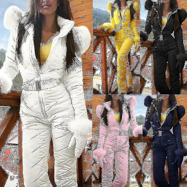 Vintervarm snødrakt for kvinner, friluftsbukser, skikostyme, vanntett jumpsuit White S