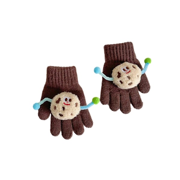 1 Par Barnens Höst Vinter Stickade Vantar Cartoon Cookie Dekoration Pojkar Flickor Vantar Ribbade Manschetter Brown