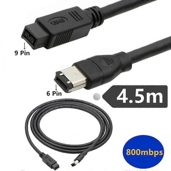 Firewire 800 til 400 IEEE 1394-kabel 6-benet til 9-benet adapterkabel til printere, scannere og harddiskforbindelse 4.5M