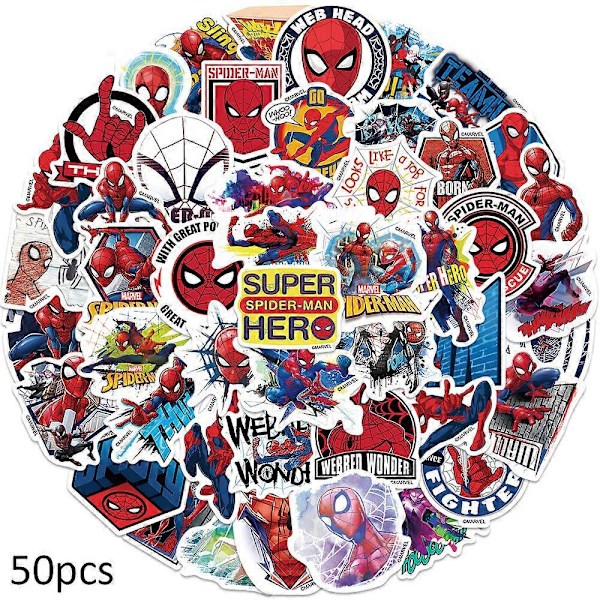 50Pcs Spiderman Stickers for Water Bottle, Guitar, Car, Luggage, Laptop, Waterproof Aesthetic Decals for Adults Kids Teens