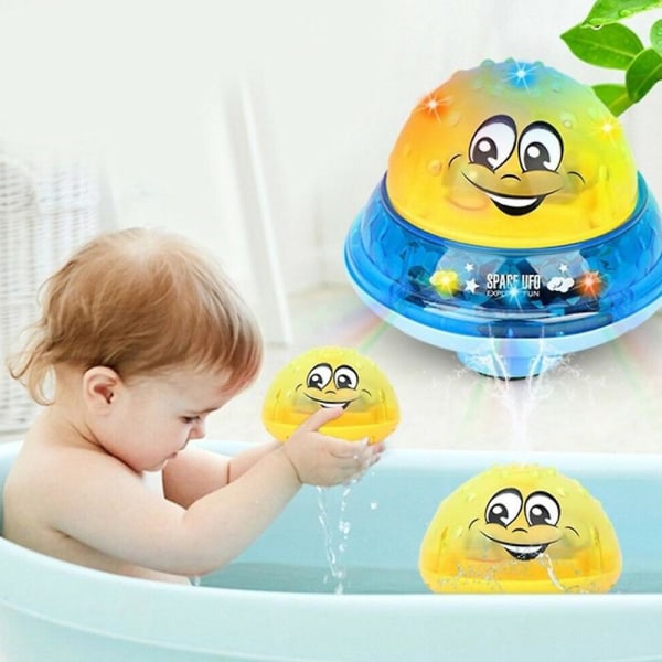 Babybadeleke flytende fontene vannleker med lett musikk Blue and Yellow