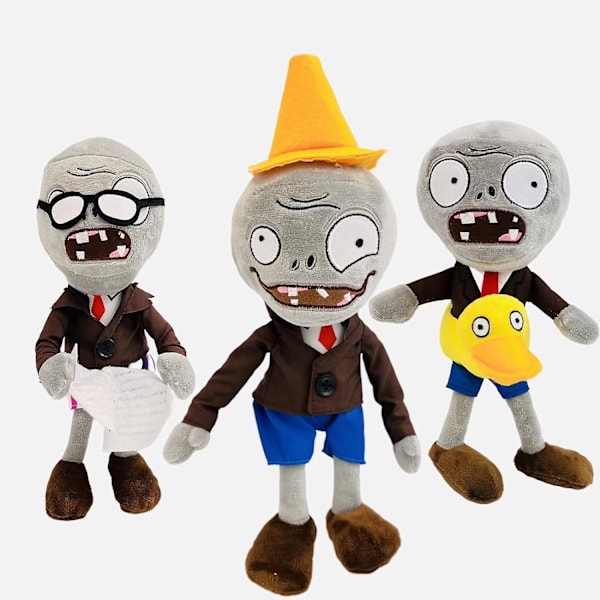 3 st Plants Vs Zombies Plyschleksaker Zombie Set, Ducky Zombie Newspaper Zombie & Conehead Zombie, mjuk figurdocka Plants Vs Zombies Leksaker Pvz Plysch