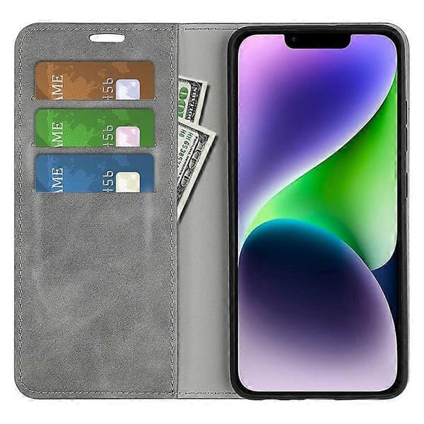 Kompatibel med iPhone 15 Reptåligt Plånboksfodral i PU-läder med Stativfunktion Grey