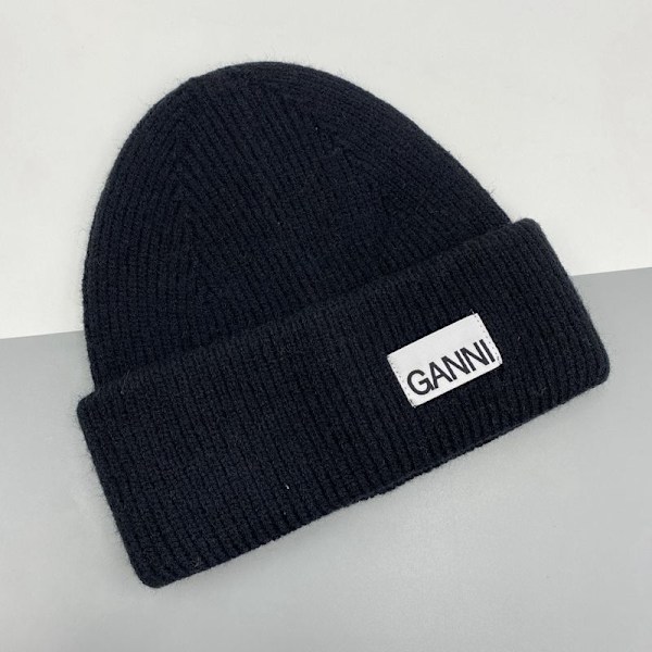 Strikket beanie for menn og kvinner Ganni vinter varm beanie mansjetter strikket stretch beanie av Black