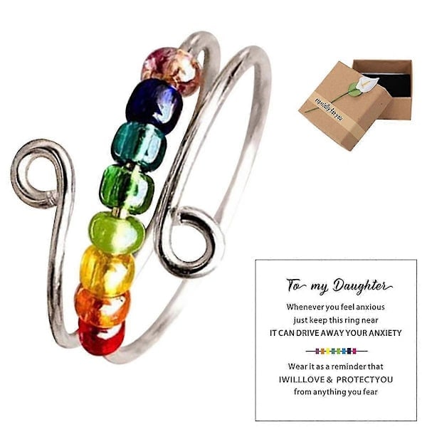 Drive Your Anxiety Regnbågsfärgade Pärlor Fidget Ring, justerbar Ångestring för Dotter, ring med Pärlor S