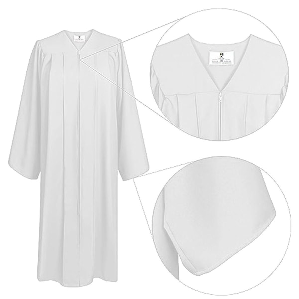 Unisex matt avgangskjole for videregående skole, korkåper til kirken, dommerkåper kostyme Halloween kostyme - hvit M