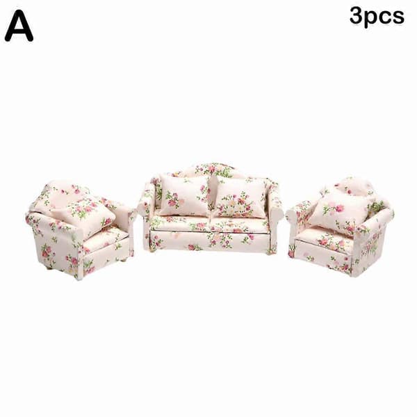 1:12 Skala Dockhusmöbler 3-delad Soffa Miniatyr Dockhus Pink