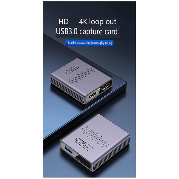 - Yhteensopiva USB3.0/4K HD -videon sieppauskortti matkapuhelimen kannettavan tietokoneen pelikameran live-tallennukseen gray