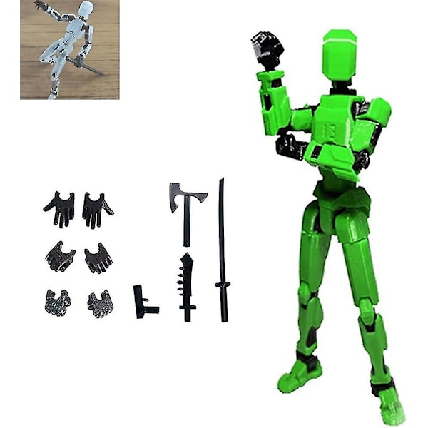 T13 Action Figur, Titan 13 Action Figur med 4 typer våben og 3 typer hænder, T13 Action Figur 3d trykt Multi-jointed Movable Green black