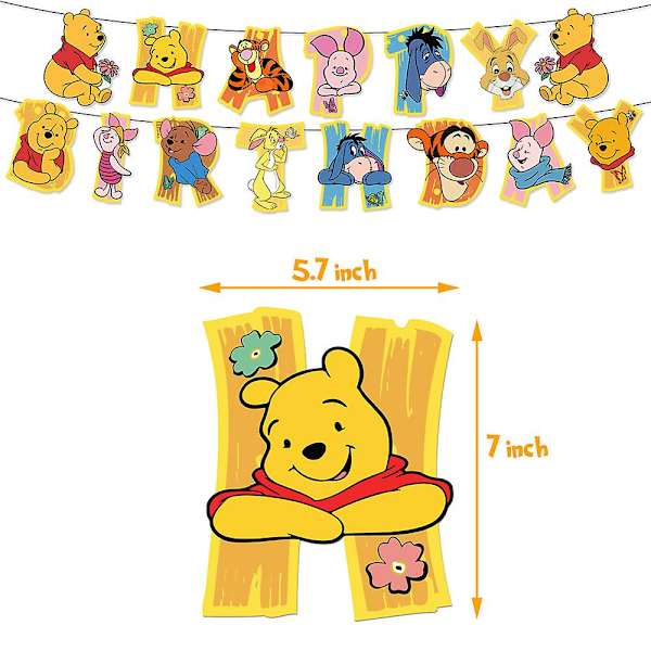 Winnie The Pooh Festartikler Dekorasjoner Ballonger Banner Kakepynt Cupcake Toppers Sett Gaver