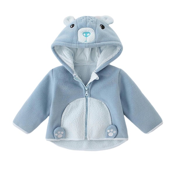 Faux Wool Children's Jacket Autumn Winter Baby Plush Thickened Hooded Top Blue Bear 120cm