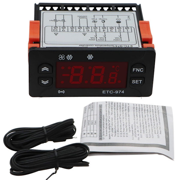 Etc-974 Digital temperaturregulator Mikroprocessor Termostater Termostat Kylning Larmet 220