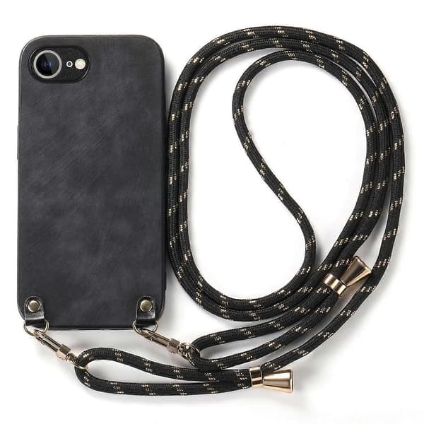 Retro Läder Skal med Justerbar Rem för iPhone 16e - Grön Multicolor Black
