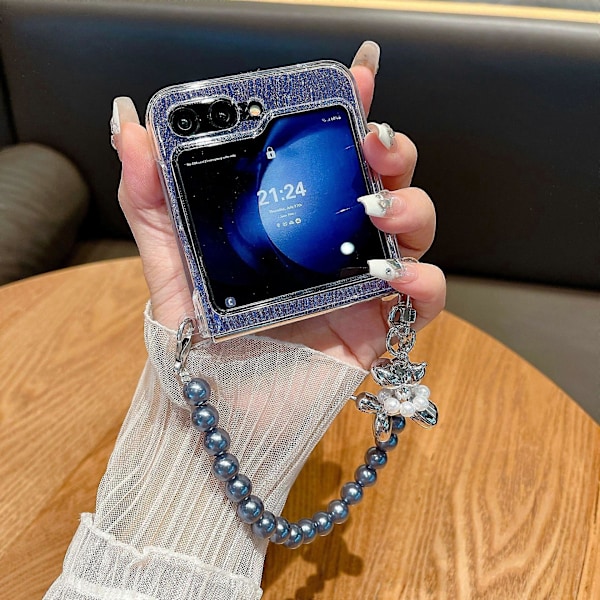 Fodral för Samsung Galaxy Z Flip 6 med Pärlband, Vattenvågsmönster Smalt PC Stötsäkert Skyddande Omslag för Kvinnor Flickor Purple For Galaxy Z Flip 6