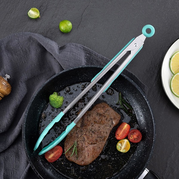 Grilltång Värmebeständig halkfri rostfritt stål matlagningsklämma med starkt grepp Köksverktyg Red