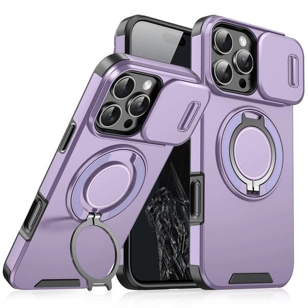 Magnetisk Ringstativdeksel for iPhone 16 Pro Max med Skyvbart Linsebeskyttelse, Oransje