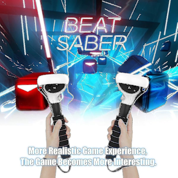 Forlengelsesgrep med doble håndtak for Oculus Quest-, Quest 2- eller Rift S-kontrollere som spiller Beat Sabre-spill