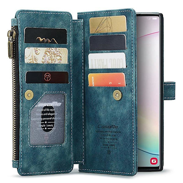 For Caseme Samsung Note10 Plus 4G/5G C30-serien Ny blixtlåsfodral i läder Röd Blue Samsung Galaxy Note 10 Plus 5G