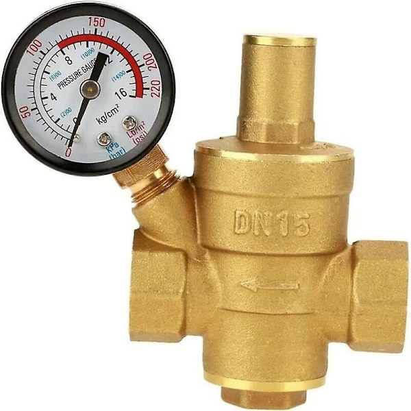 Vandtryksreducer Dn15 Messing Justerbar Vandtryksreducer Med Manometer Til Hjemmebrug 1stk