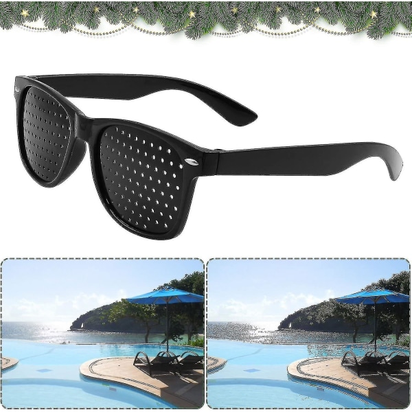2-pak Pinhole-briller til forbedring af synet, sorte unisex-synsstyrkende nålehulsbriller_c