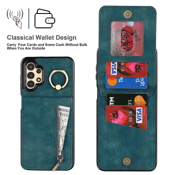 For Samsung Galaxy A13 5G/A13 4G RFID-blokkerende støtteveske Retro PU+TPU Lommebok telefondeksel-blå Blue Style C Samsung Galaxy A13 5G