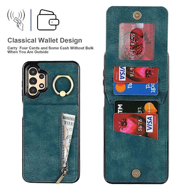 Til Samsung Galaxy A13 5G/A13 4G RFID-blokerende Kickstand Case Retro PU+TPU Pung Telefon Cover-Blå Blue Style C Samsung Galaxy A13 5G