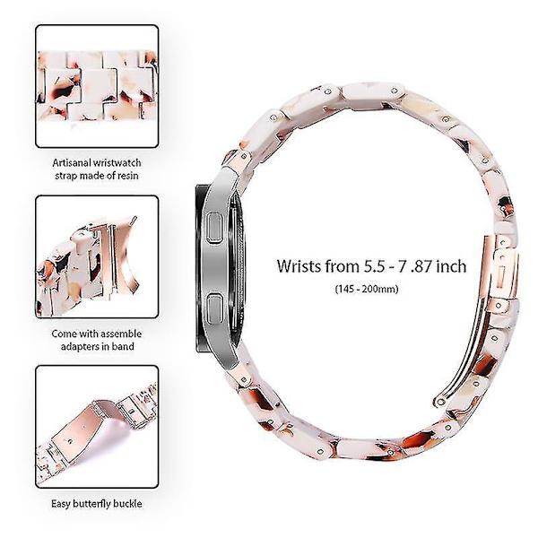 Til Samsung Galaxy Watch 5 40 mm / 44 mm / Watch 5 Pro 45 mm Resin urbånd i rustfrit stål med spændearmbånd Nougat Pattern