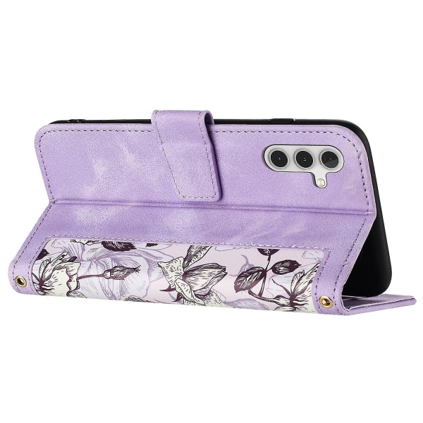 För Samsung Galaxy A55 5g Telefon Läderfodral Case med blommönster Light Purple