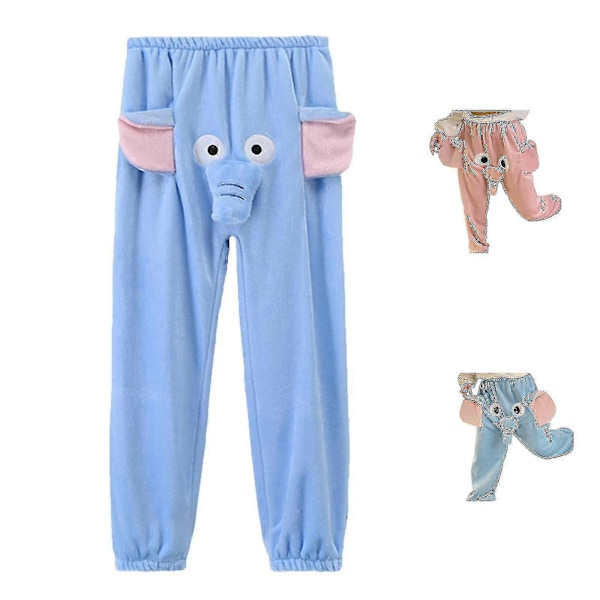 Sjove Elefant Bukser til Kvinder og Mænd - Loungewear til Hjemmet - Bløde Par Pyjamasbukser - Gave til Kæresten -z Blue XXL