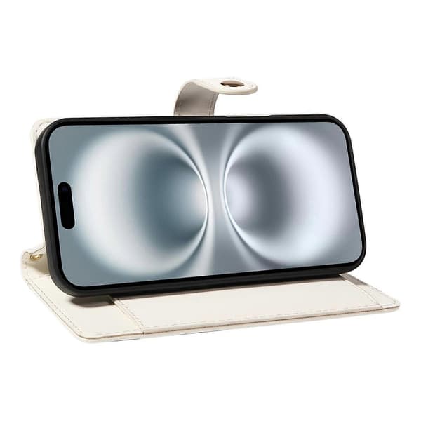 Plånboksfodral med remmar för iPhone 16, Rombmönstrat läderfodral med stativ White White