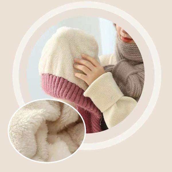 Beaniehatt med Integrerat Öron- och Vindskydd, Elastisk Stickad Tjock Varm Sammansatt Vinter Khaki