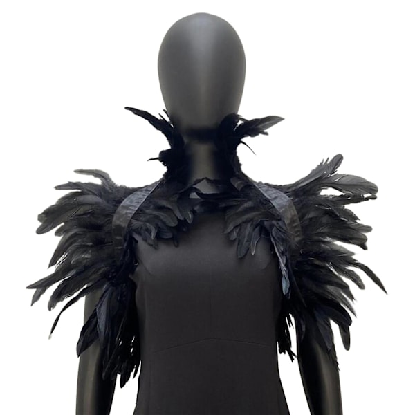 Fjer Shrug Shawl Skulder Wrap Kappe Blød Justerbar Retro Gothic Krave Cosplay Party Krop Scene Black