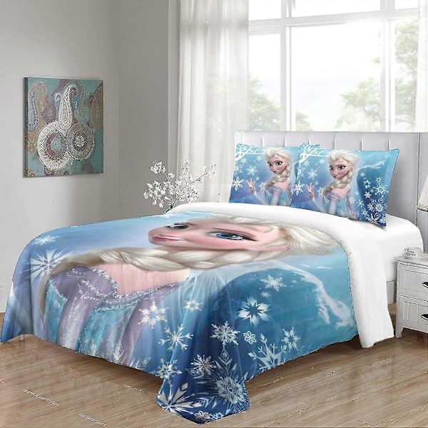 Frozen 3D-tryckt Täcke Set Sängkläder Quilt Sängöverdrag Med Blixtlås 3-delad Set Mjuk Lätt Att Sköta För Unga Och Barn Vuxna King220x240cm