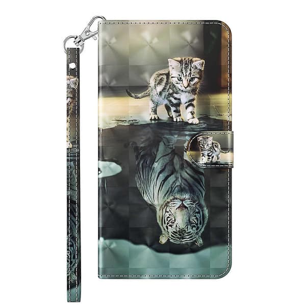 3D Målad Mönster Flip Läder Telefonfodral För iPhone 14 Cat Tiger