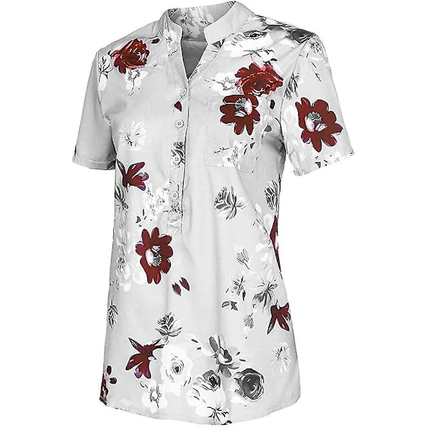 Blommiga toppar för kvinnor 2023 Button Down Mode Casual Lång-/kortärmade skjortor Blus White 4X-Large