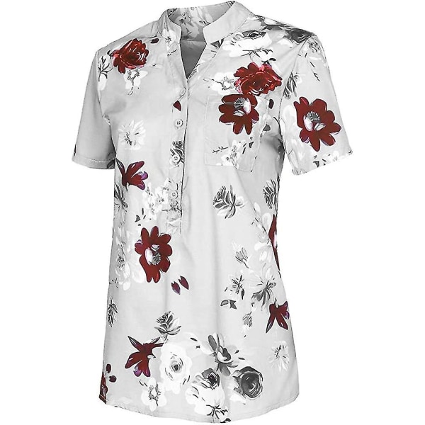 Blomstertoppe til kvinder 2023 Button Down Fashion Casual skjorter med lange/korte ærmer Bluse White Medium