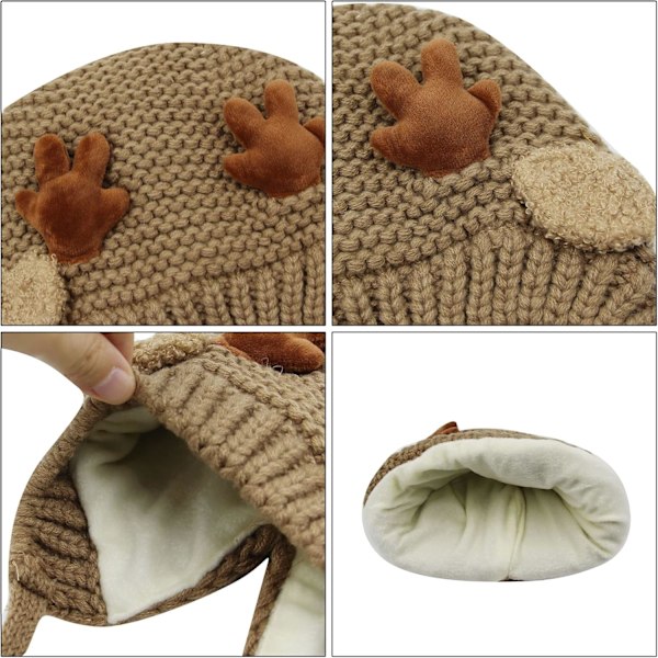 Sød Hjorte-Elg Gevir Baby Hat Vinter Varmt Plys Strikket Ørevarmer Bonnet Drenge Piger Kasket Beanie med Hakesnor Coffee One Size